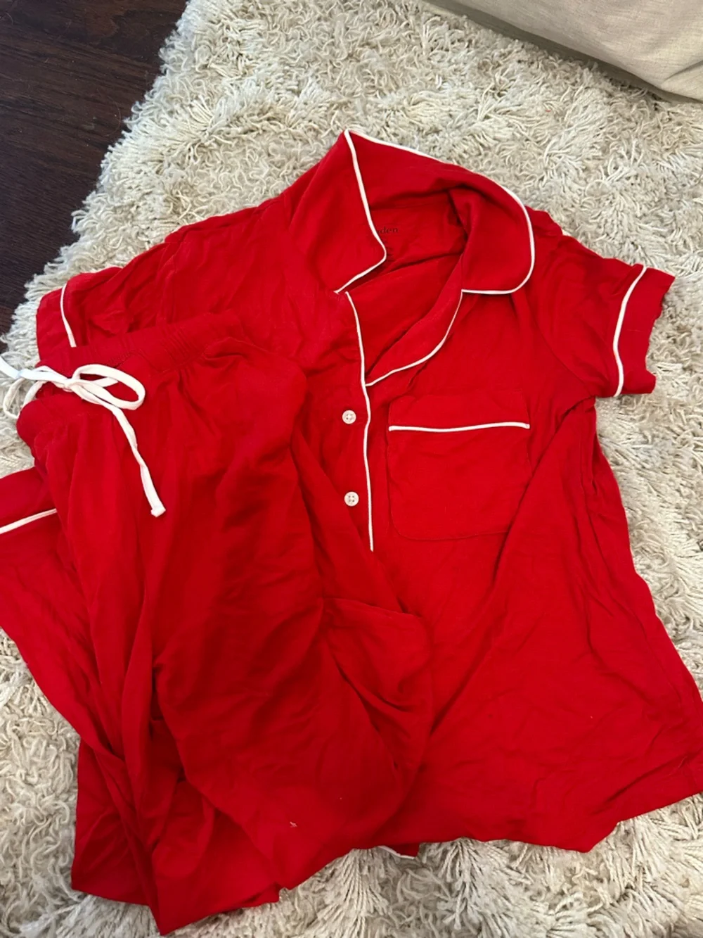 Target Red Short Sleeve Pajama Set with White Piping - Picture 1 of 2